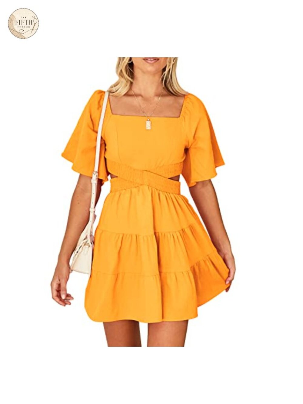 Women's 100% Cotton Square Neck Short Sleeve A-Line Mini Dress